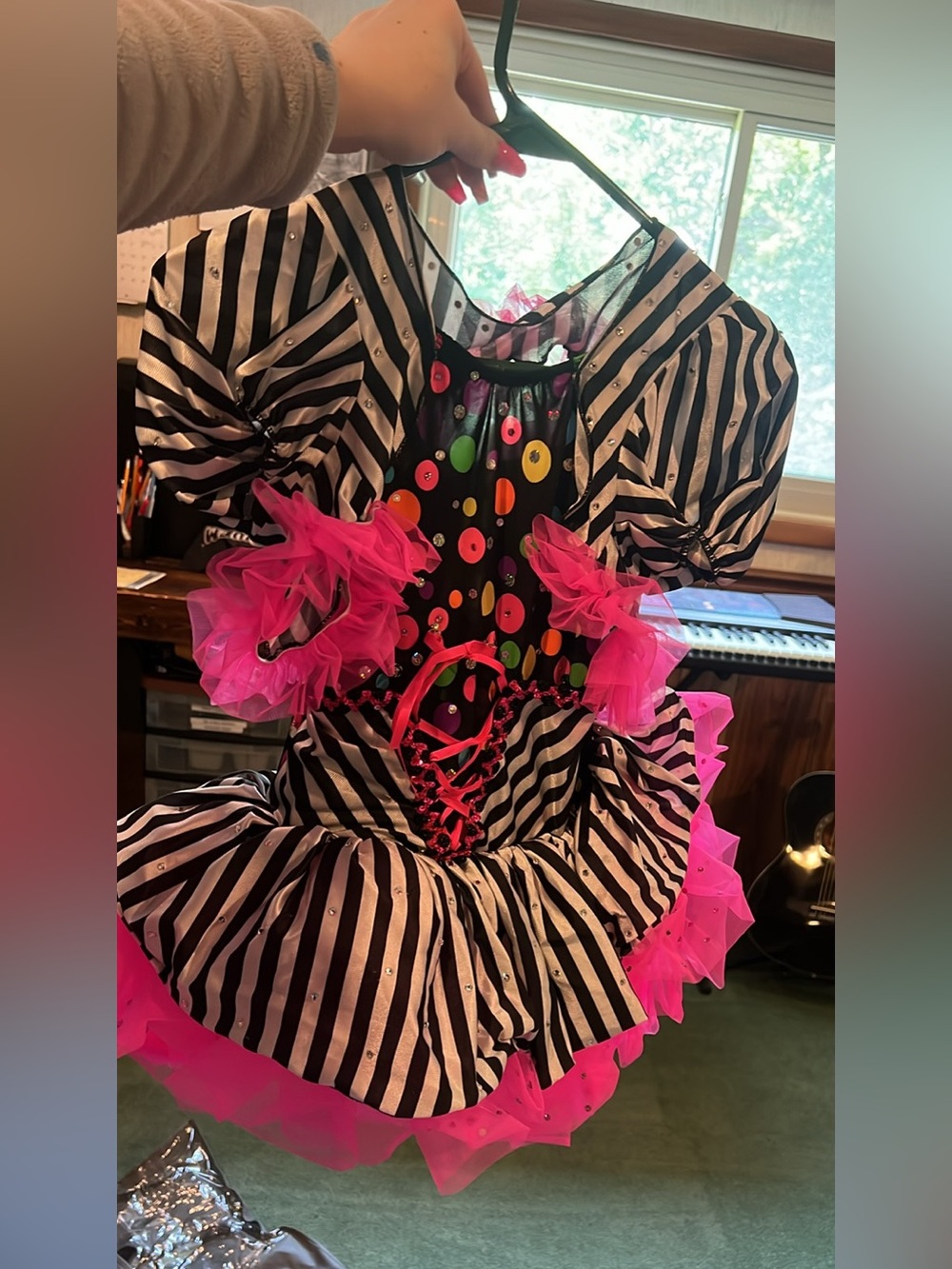 Kids Black & Hot Pink Striped Polka Dot Costume